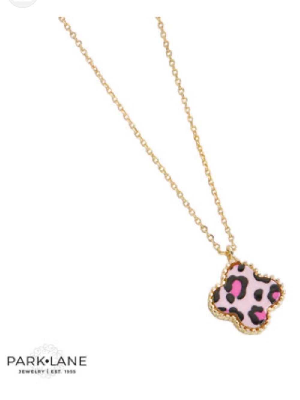 Park Lane Gold-Tone Pink Leopard Clover Necklace & Stud Earrings - Picture 7 of 7